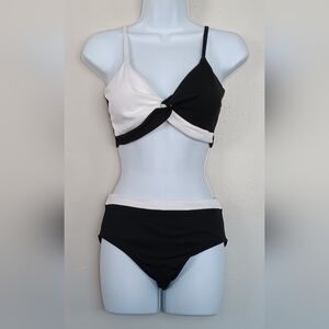 Weinxibuy Girls Black and White Twist Cross Spagetti Strap Bikini Set Sz 15-16T